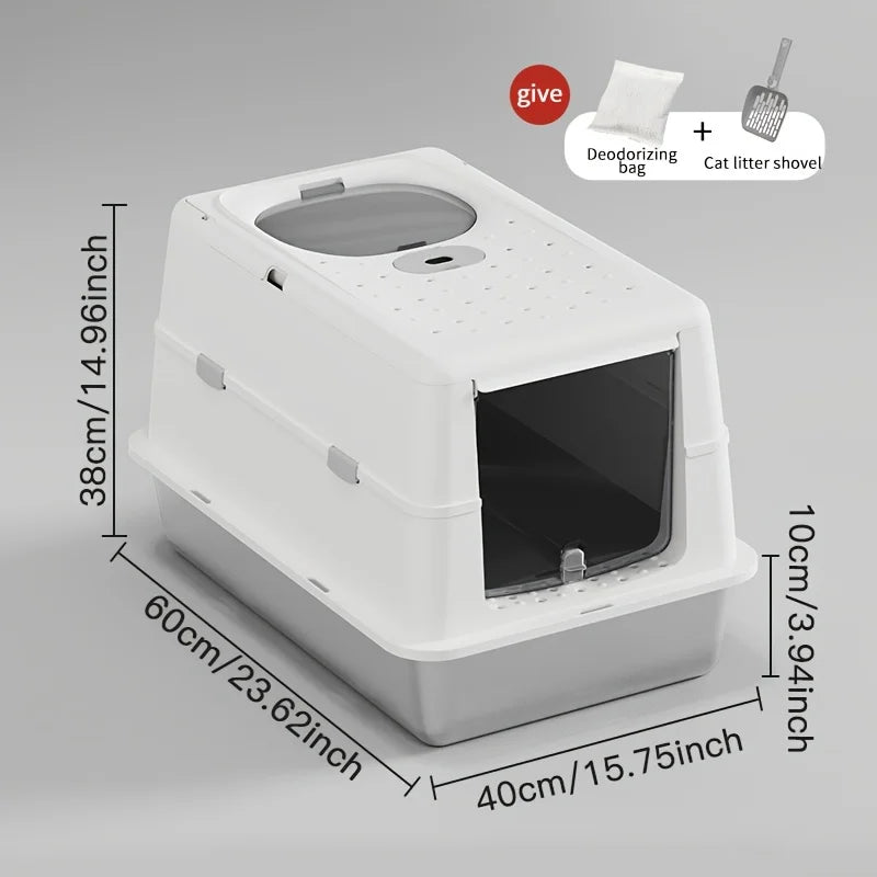 New Stainless Steel Cat Litter Box with Flip Cover Closed Design Easy to Clean Non-Slip Mat Indoor Cats Pet Supplies