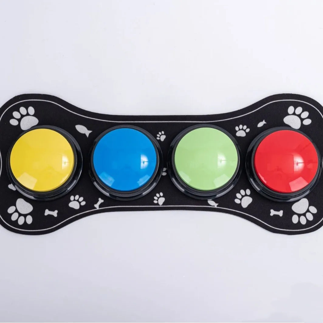 4PCS Dog Button Dog Communication Buttons With Nonslip Mat Voice Recording Button For Pet Training Pet Toy Cat Dog Squeak Toy