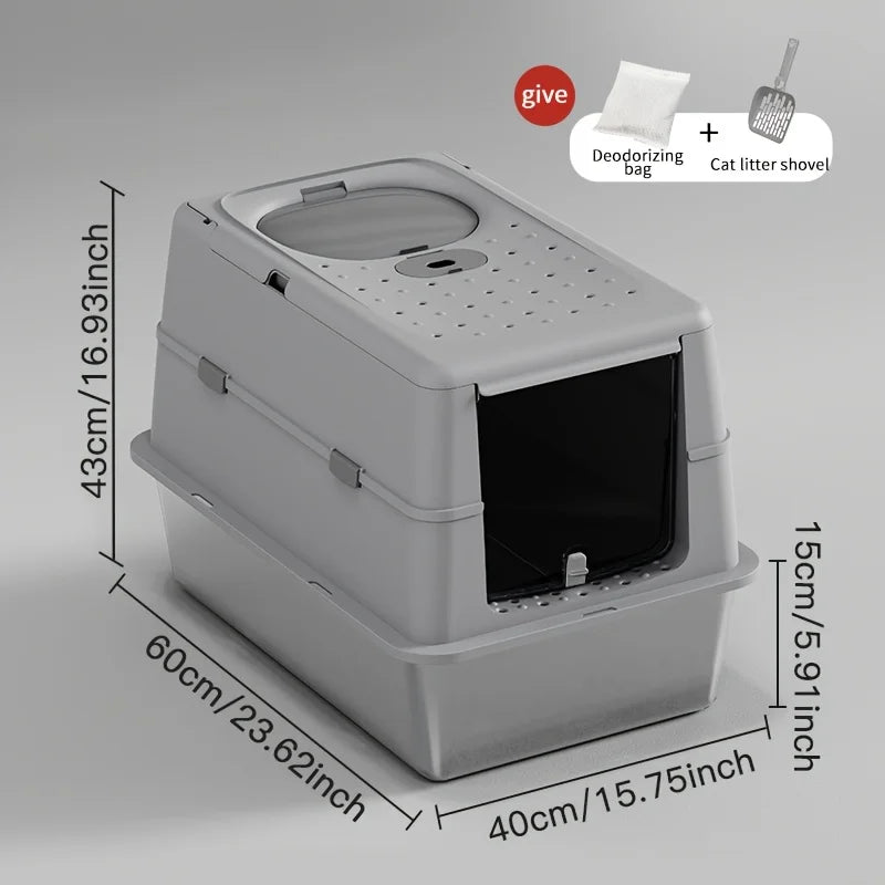 New Stainless Steel Cat Litter Box with Flip Cover Closed Design Easy to Clean Non-Slip Mat Indoor Cats Pet Supplies