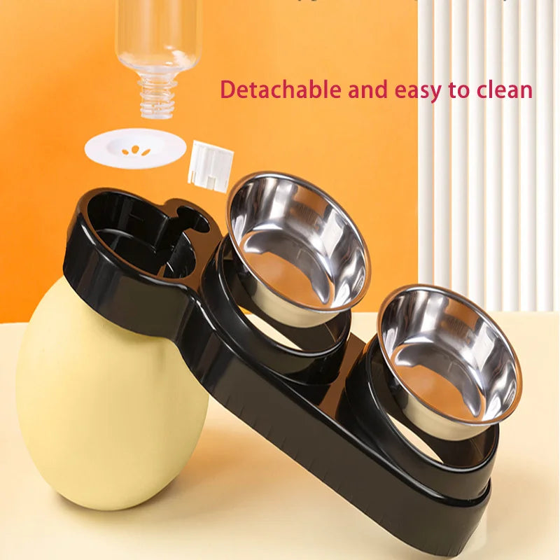 Cat Bowl Slanted Mouth Dog Bowl Cat Rice Bowl Double Bowl Stainless Steel Automatic Refilling Pet Bowl Three In One Drinking Fee