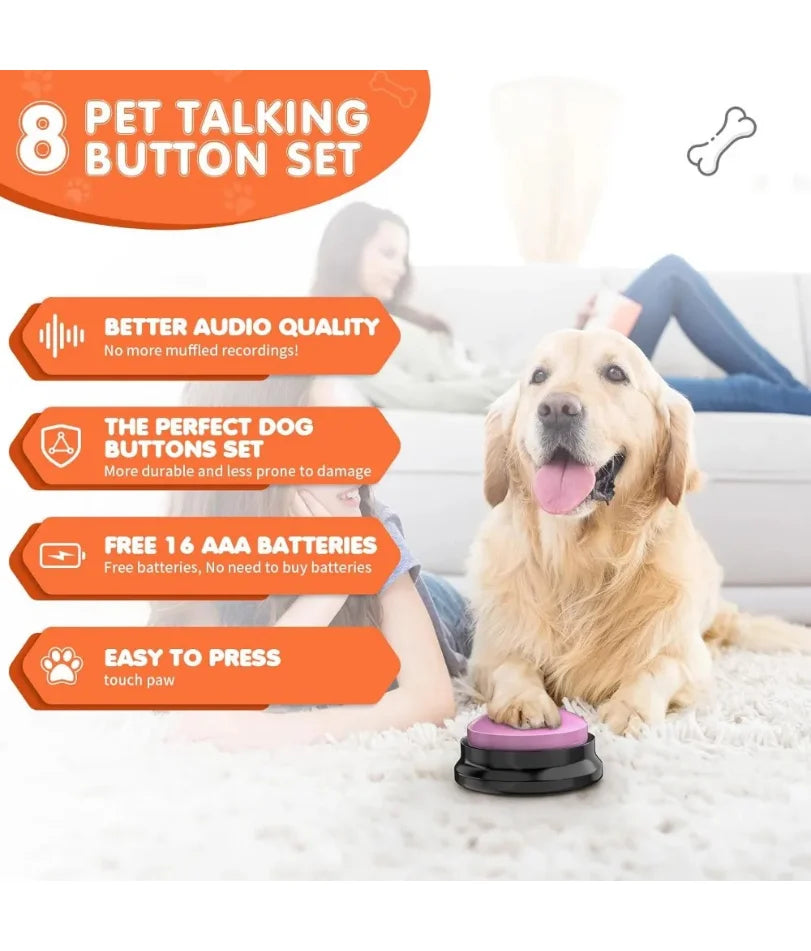 Dog Buttons for Communication,Talking Buttons for Dogs,8 Recordable Sound Buttons + 24 Scene Patterns + 1 Dog Button Mat+ 16 AAA