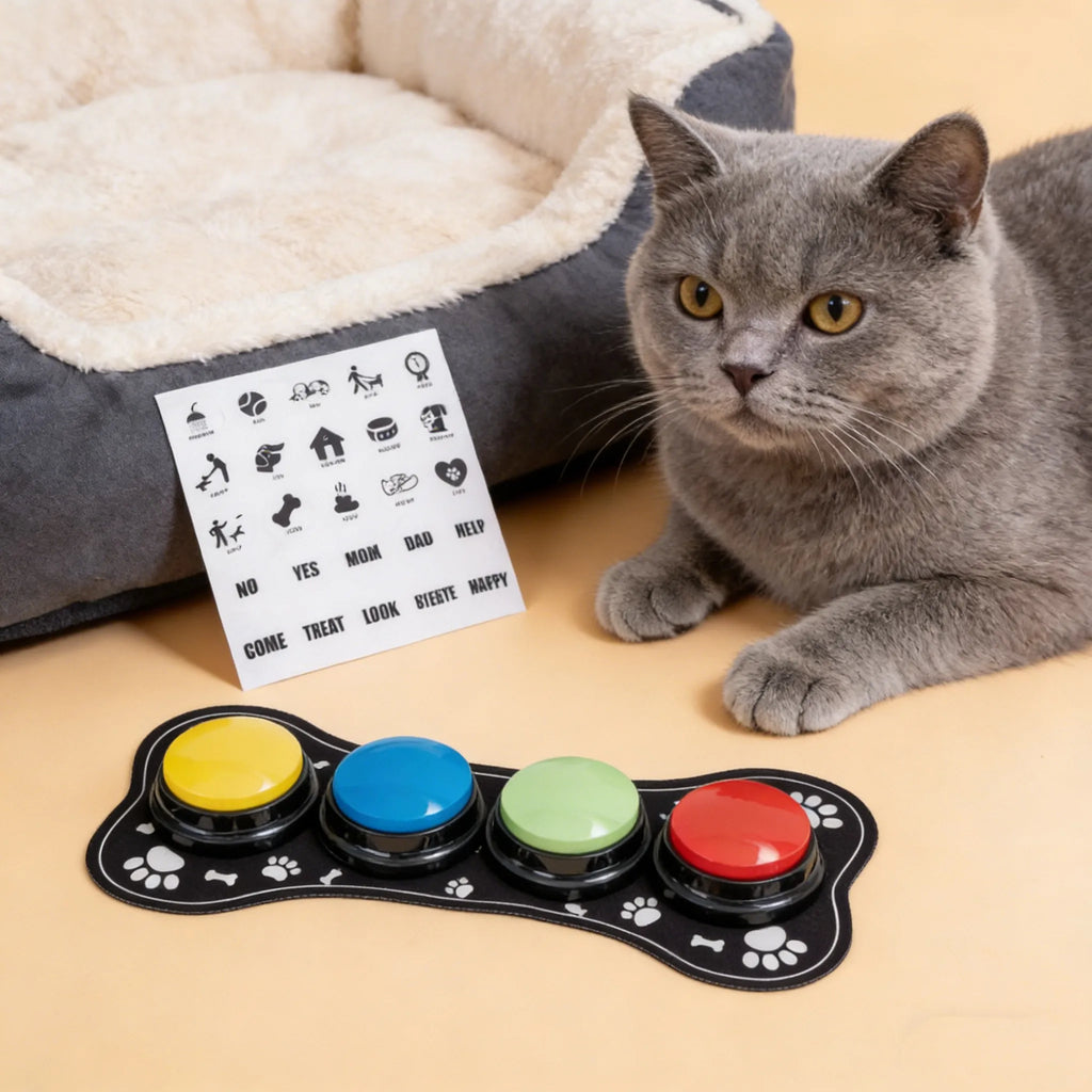 4PCS Dog Button Dog Communication Buttons With Nonslip Mat Voice Recording Button For Pet Training Pet Toy Cat Dog Squeak Toy