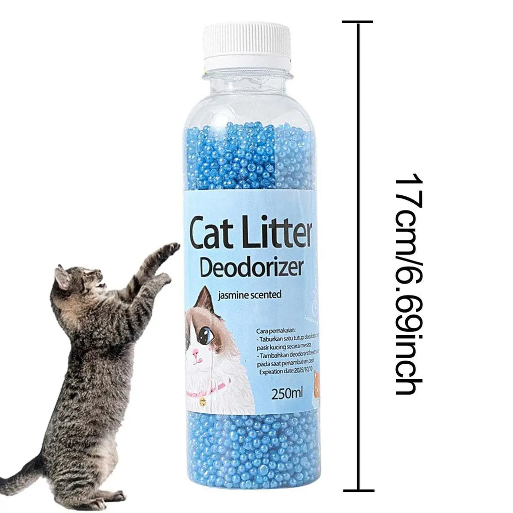 A bottle of deodorant beads for cat sand: makes your home smell comfortable and eliminates odors