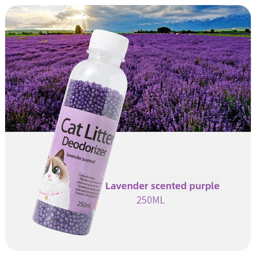 A bottle of deodorant beads for cat sand: makes your home smell comfortable and eliminates odors
