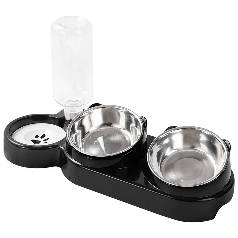 Cat Bowl Slanted Mouth Dog Bowl Cat Rice Bowl Double Bowl Stainless Steel Automatic Refilling Pet Bowl Three In One Drinking Fee