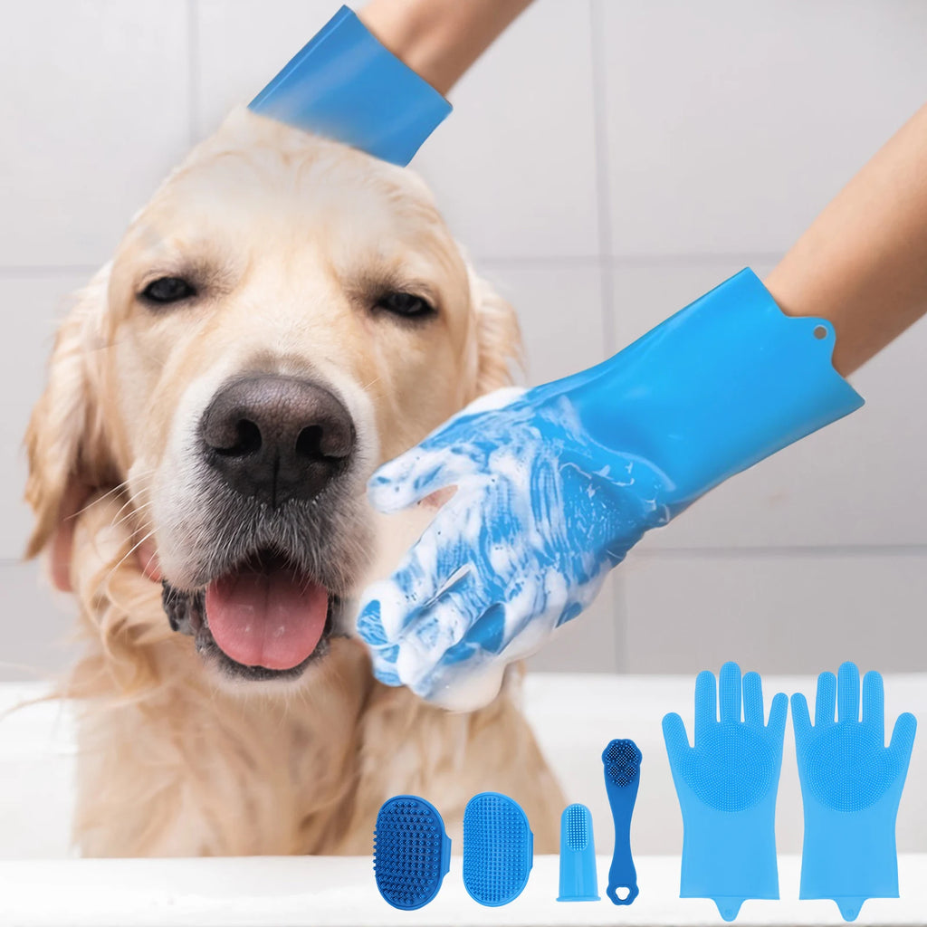 6PCS Pet Grooming Kit Silicone Dog Washing Gloves Dog Bath Gloves Pet Grooming Gloves for Dog Cat Bathing Massaging & Grooming