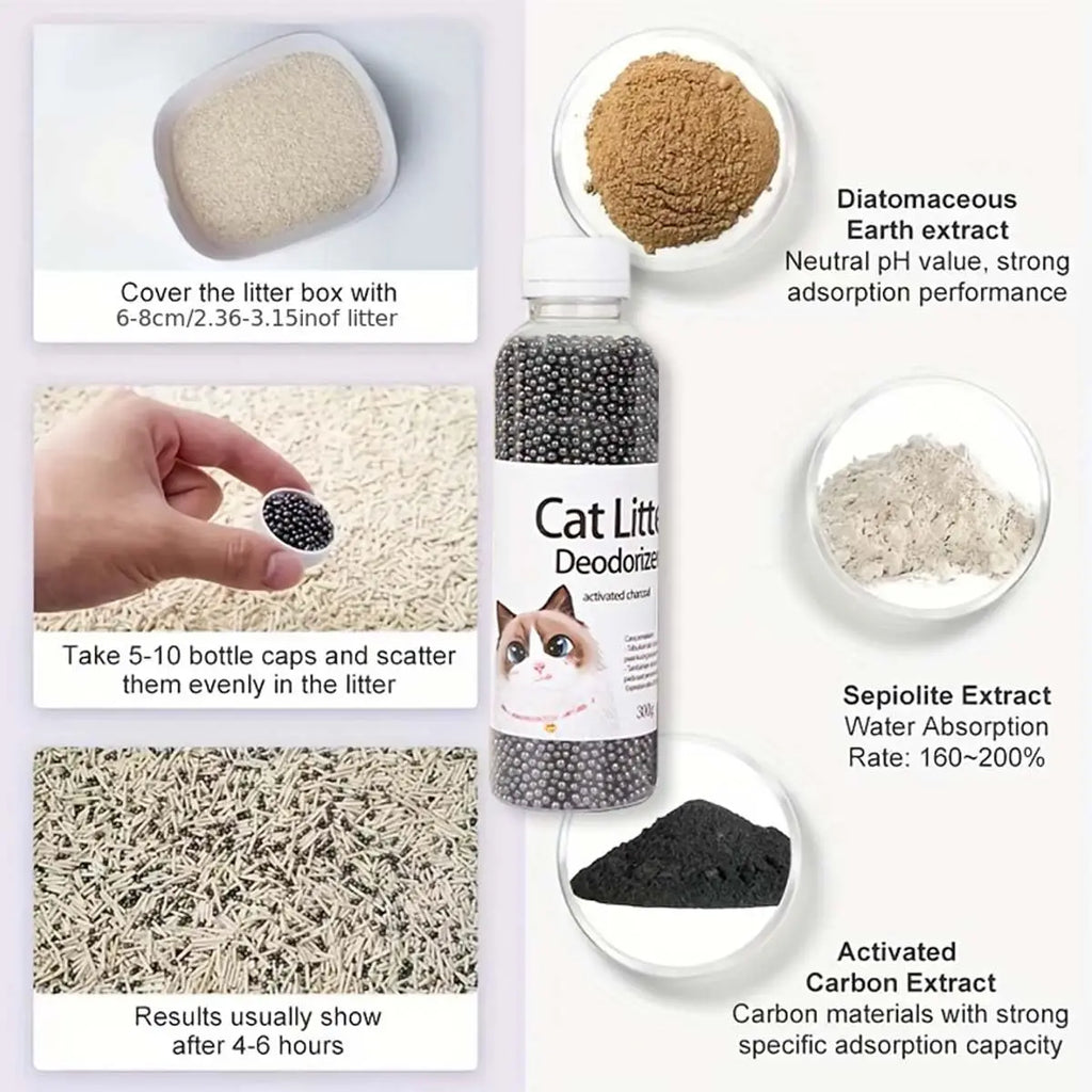 A bottle of deodorant beads for cat sand: makes your home smell comfortable and eliminates odors