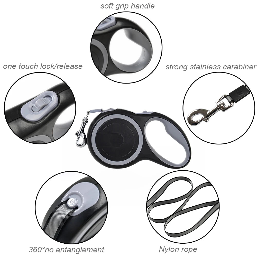 Dog Leash Retractable Roulette Collar for Small Big Dogs Accessories Adjustable Walking Hiking French Bulldog Rope