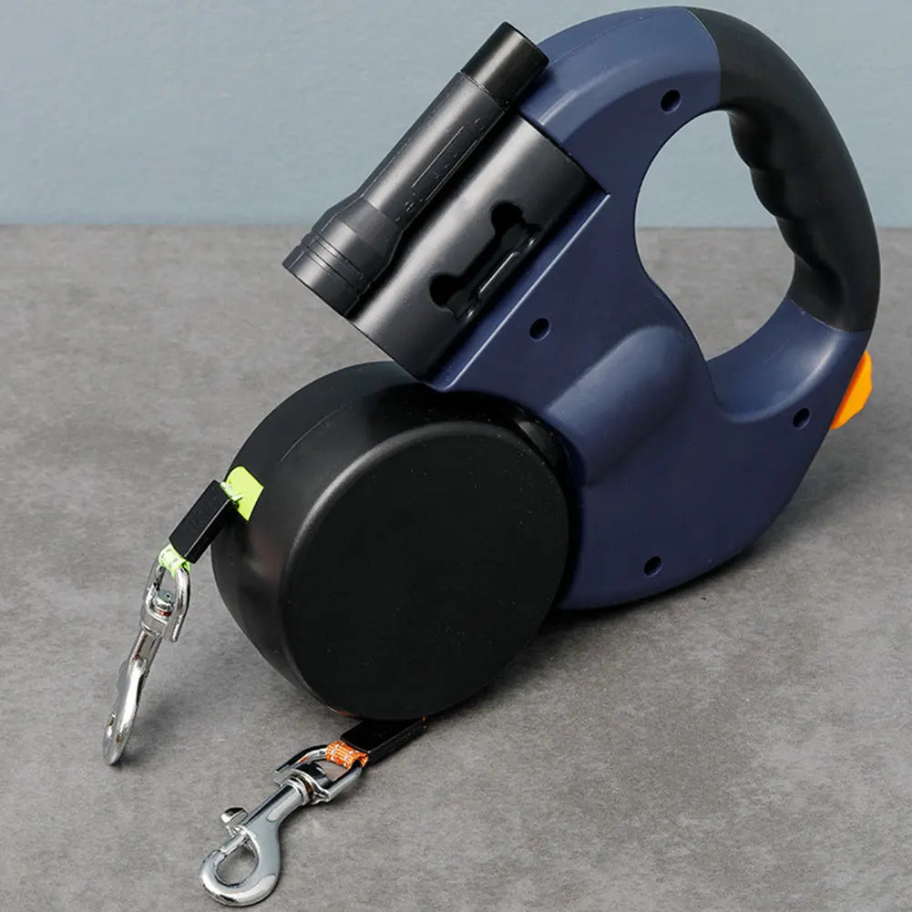 Double Headed Dog Leash Traction Rope with LED Light Dog Walking Leash Retractable Dog Leash for Small Medium Dogs