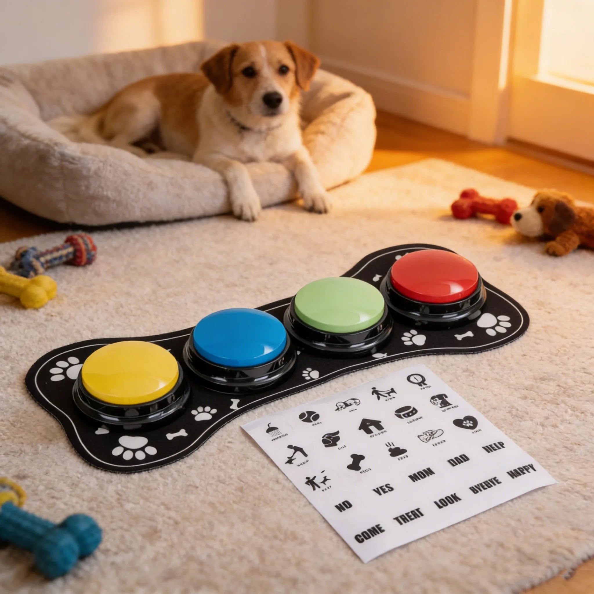 4PCS Dog Button Dog Communication Buttons With Nonslip Mat Voice Recording Button For Pet Training Pet Toy Cat Dog Squeak Toy