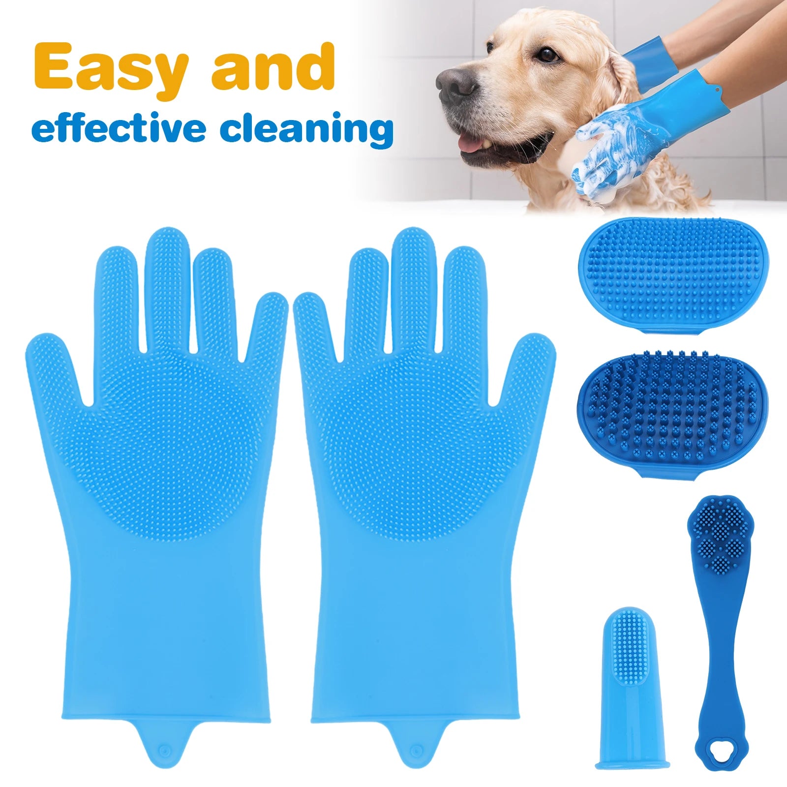 6PCS Pet Grooming Kit Silicone Dog Washing Gloves Dog Bath Gloves Pet Grooming Gloves for Dog Cat Bathing Massaging & Grooming