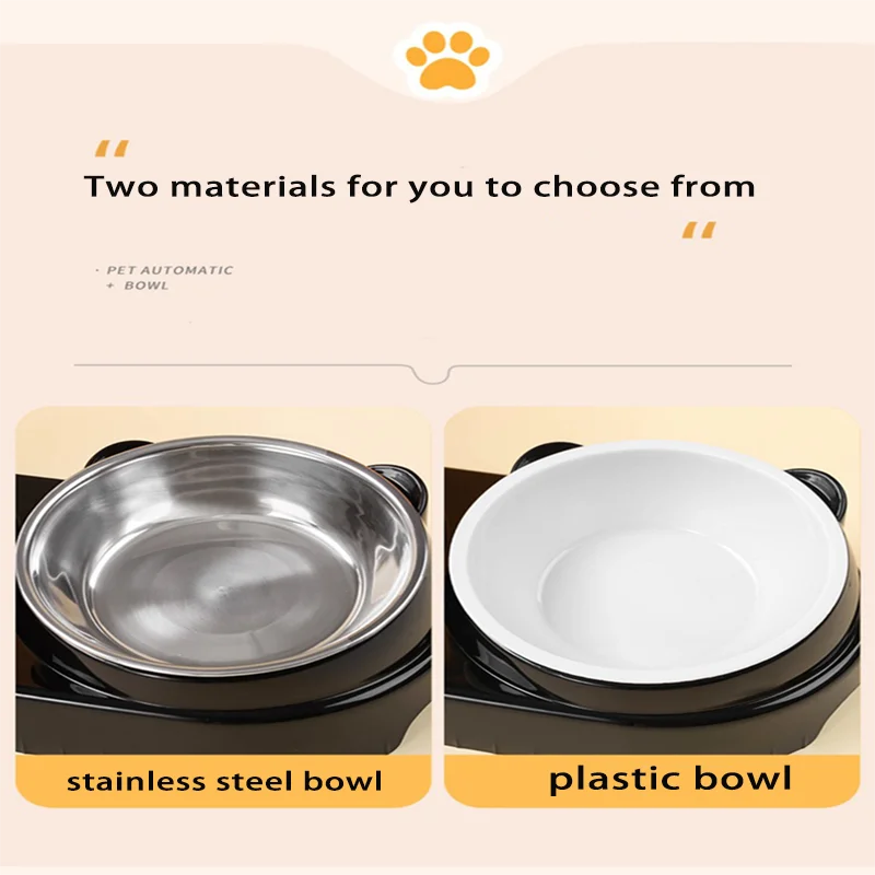 Cat Bowl Slanted Mouth Dog Bowl Cat Rice Bowl Double Bowl Stainless Steel Automatic Refilling Pet Bowl Three In One Drinking Fee